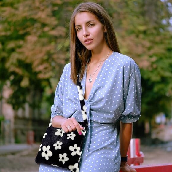 Neiman Marcus Floral Fuzzy Tote Bag - Picture 3 of 4